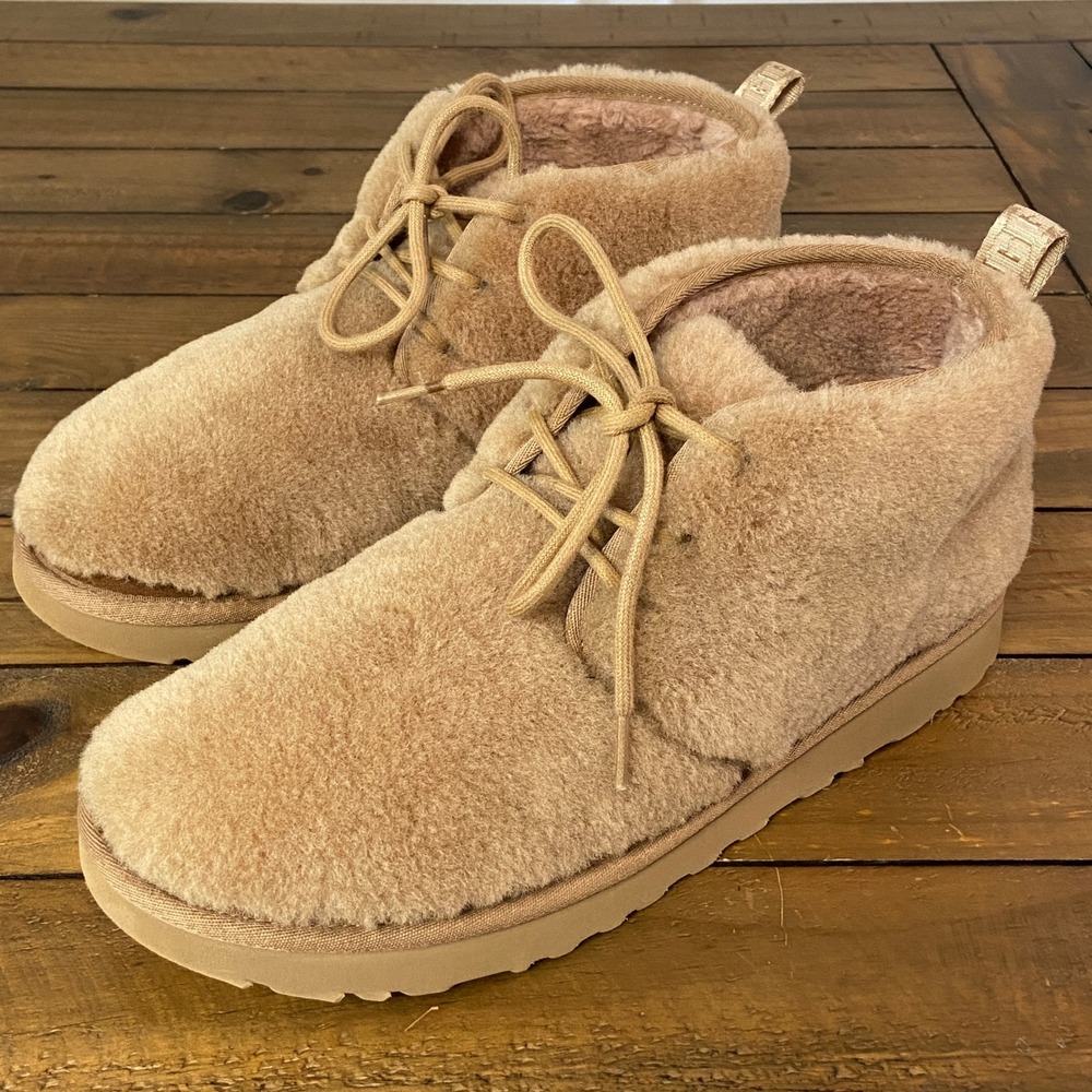 UGG Men Neumel Fluff Chestnut Tan Sheepskin Fur Chukka Boots 1120763 Size 11